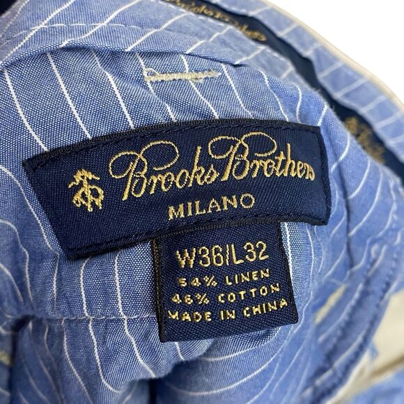 Brooks Brothers Pants Mens 36x32 Beige Baird McNutt Irish Linen Coastal Preppy - Picture 3 of 13